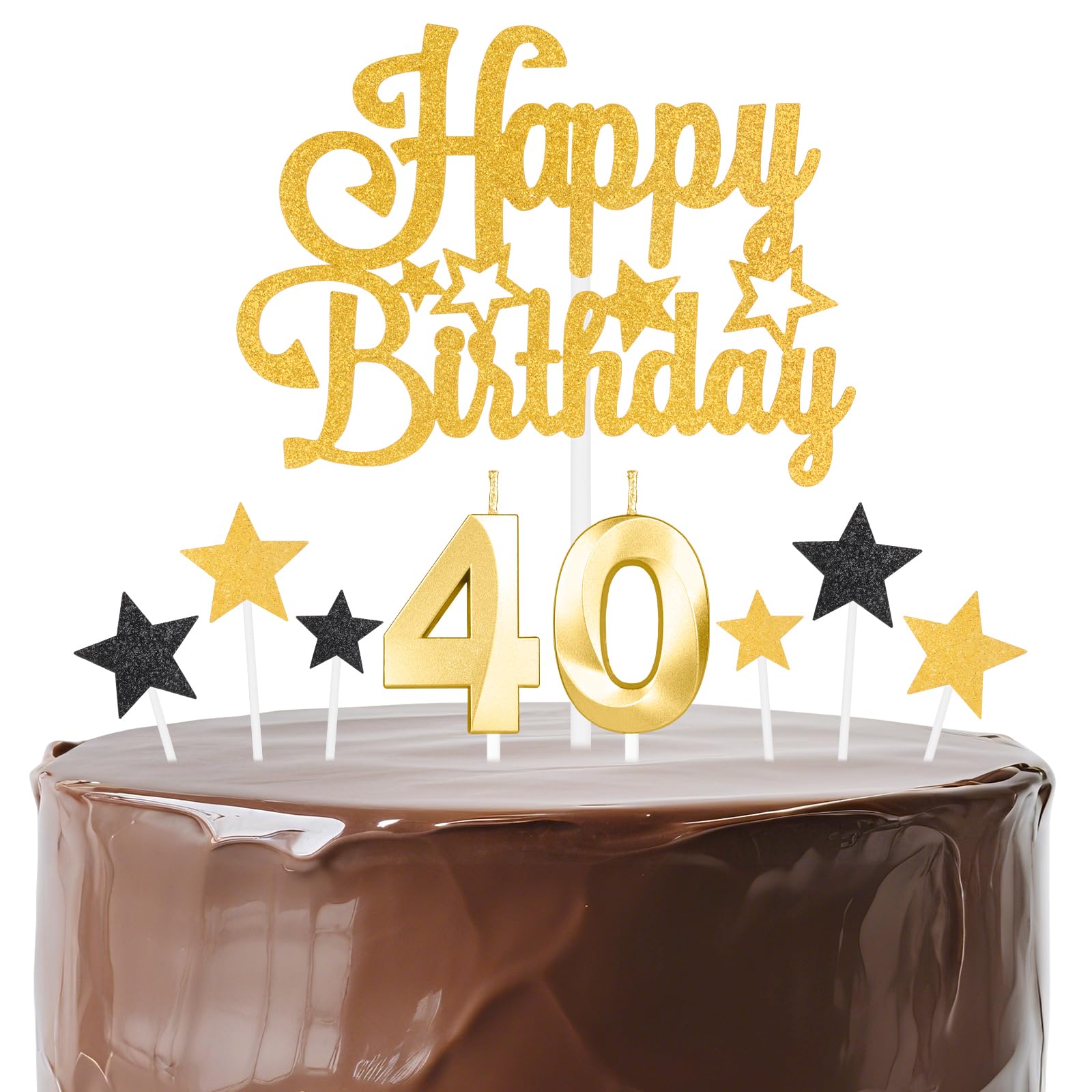 mciskin Gold Birthday Candles Set,Women Men 40th Birthday Decorations,Golden Number 40 Candle for Cake,Gold Candles Cake Toppers with Star for Women Men Birthday Party Anniversary Decorations