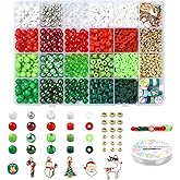 Echoed Elegance 1200PCS+ Christmas Beads for Jewelry Making, Enamel Christmas Charms, Red Green Clay Glass Acrylic Loose Beads Letter Spacer Beads for Bracelet Necklace Making DIY Crafts (Style B)