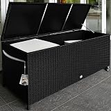 CASARIA 400L Poly-Rattan Storage Box Garden Chest Wheels Handles Gas Lift Black view 2
