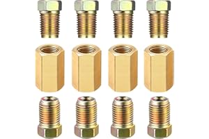 12 Pcs Brake Line Fittings Kit, 3/8"-24 Threads for 3/16" Brake Line Hose, Includes 4 Unions & 8 Nuts