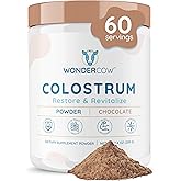 WONDERCOW Colostrum Supplement Powder for Gut Health, Immune Support, Muscle Recovery & Wellness | Natural IgG Pure Whole Bovine Colostrum Superfood, Chocolate, 60 Servings