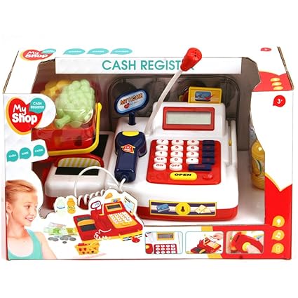 My Shop Kinder Registrierkasse Kasse mit Funktion und Zubehör für Kaufladen Supermarkt