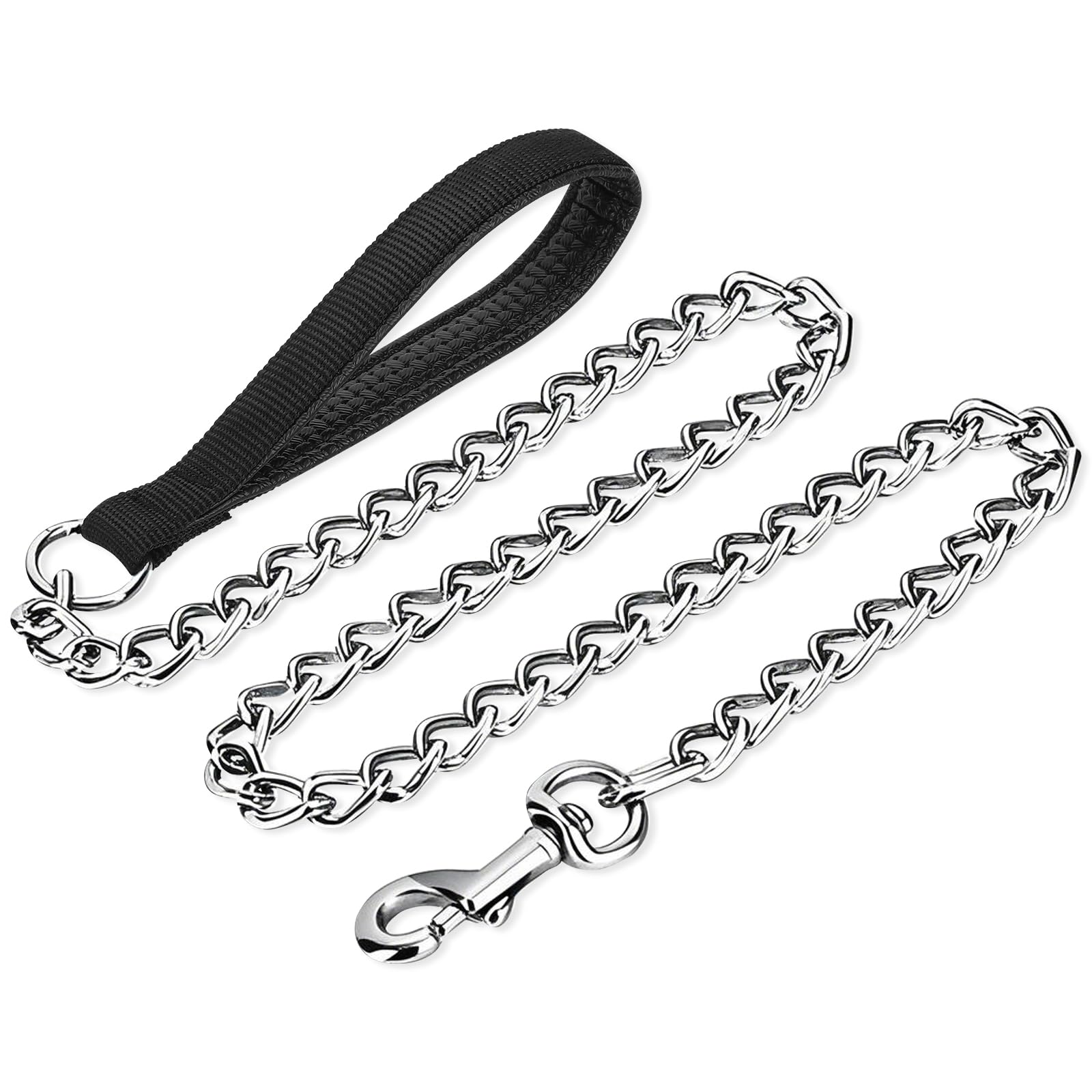 PETTOM Dog Chain Leads Strong Nylon Padded Handle 1.2 Meter Heavy Duty Chew Proof Metal Chain Dog Leads for Small Medium Large Dogs (Black, Medium)
