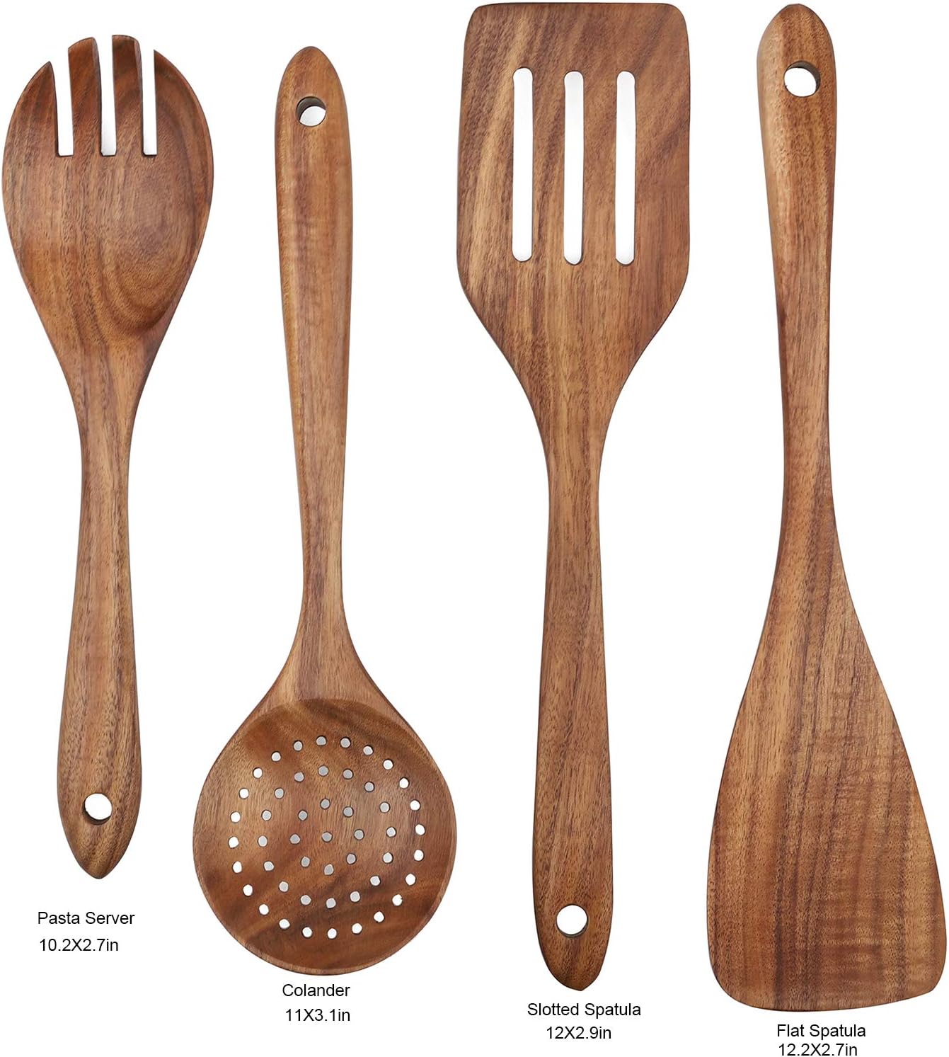Wooden Cooking Utensils Set 4-Piece Wood Kitchen Utensil Set for Non Stick Cookware Wooden Spatula,Fork,Turner,Ladle,Strainer Spoons - Image 3