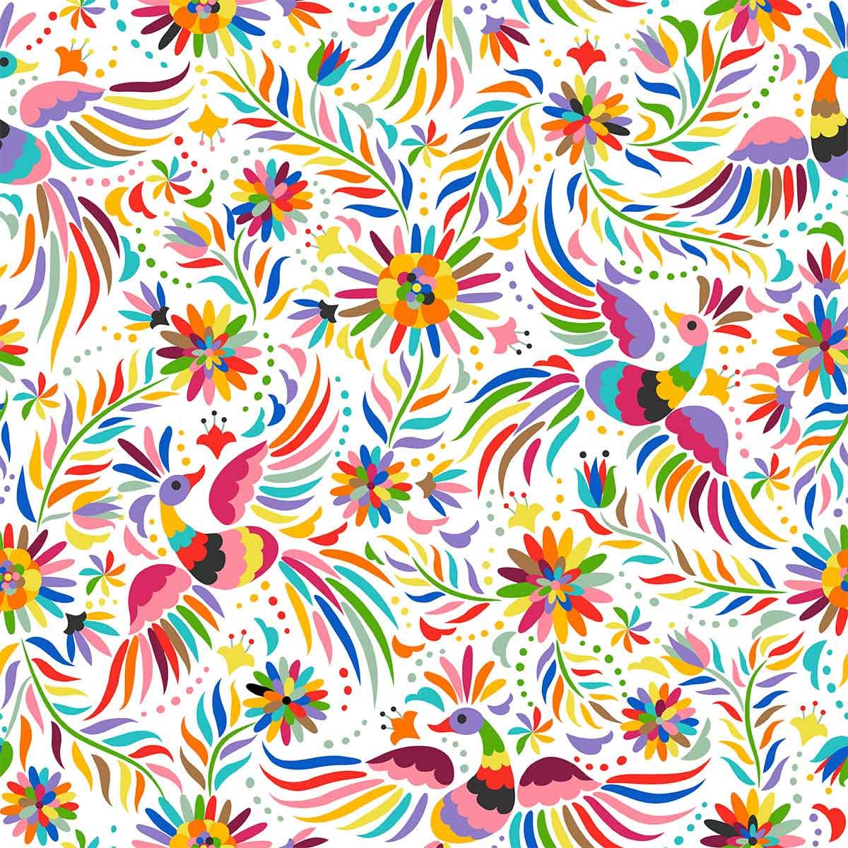 Colorful Birds Outdoor Fabric by The Yard,Mexican Style Floral Leaves Upholstery Fabric for Chairs,Phoenix Print Decorative Fabric for Upholstery and DIY Projects,3 Yards,(L276*W150cm) Red Cream