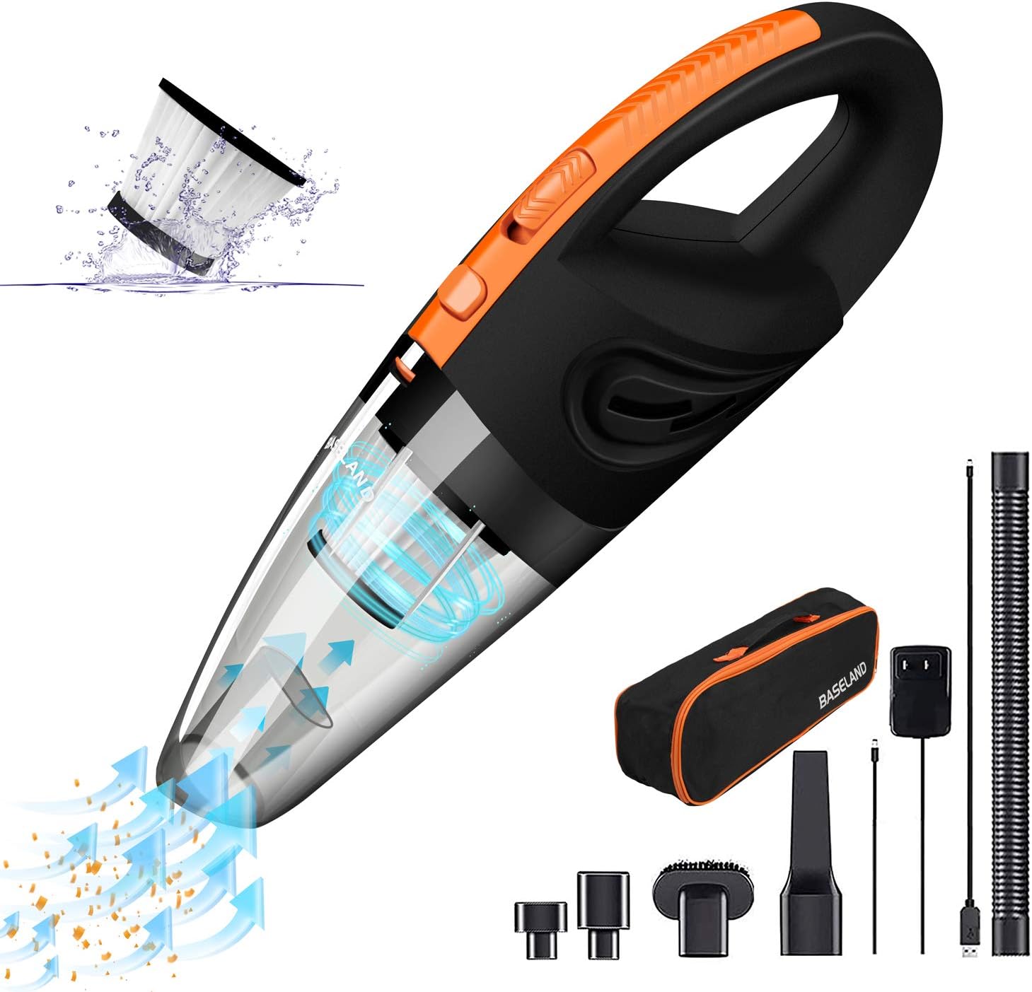 Baseland Cordless Handheld Vacuum, Portable Car Vacuum Cleaner, Upgraded Rechargeable Vacuum for Household and Car Cleaning，with 2 Kinds of USB and Socket Charging Line. -