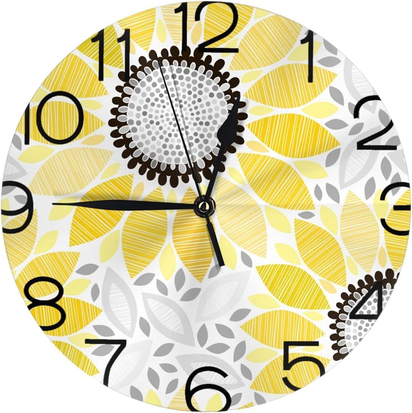 Vintage Sunflower Round Farmhouse Wall Clock Decorative White Yellow Floral Rustic Wall Clocks Battery Operated Outdoor / Bathroom Wall Clock for Living Room Decor Cute Silent Wall Clock 9.84 Inch