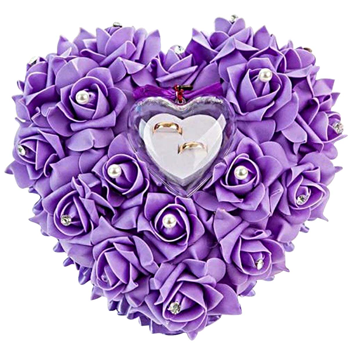 Yosoo Ringbox, Ring Box Gift Box Romantic Rose Heart-shaped Jewelery Box for Wedding Valentine's Day Engagement - 15 x 13 cm (Purple)