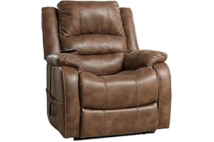 Signature Design by Ashley Yandel Faux Leather Electric Power Lift Recliner for Elderly, Brown