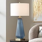 Possini Euro Design Sarah 32" Tall Twist Large Modern Coastal End Table Lamp Blue Art Glass Single Fabric White Shade Living 