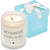 Wedding Gifts for Bride, Unique Bridal Shower Gifts, Funny Engagement Gift for Couples, Newly Engaged Bride and Groom Gift His and Her Anniversary Present No Longer Living in Sin Soy Wax Candle