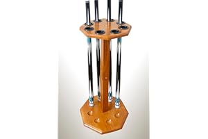 GACCO BILLIARDS Freestanding Billiard Cue Rack, Pool Table Accessories Hold 8 Cues, Pool Cue Stick Holder, Wooden Floor Stand Pool Cue Holder for Billiard Game Room (FLOOR-8-OAK)