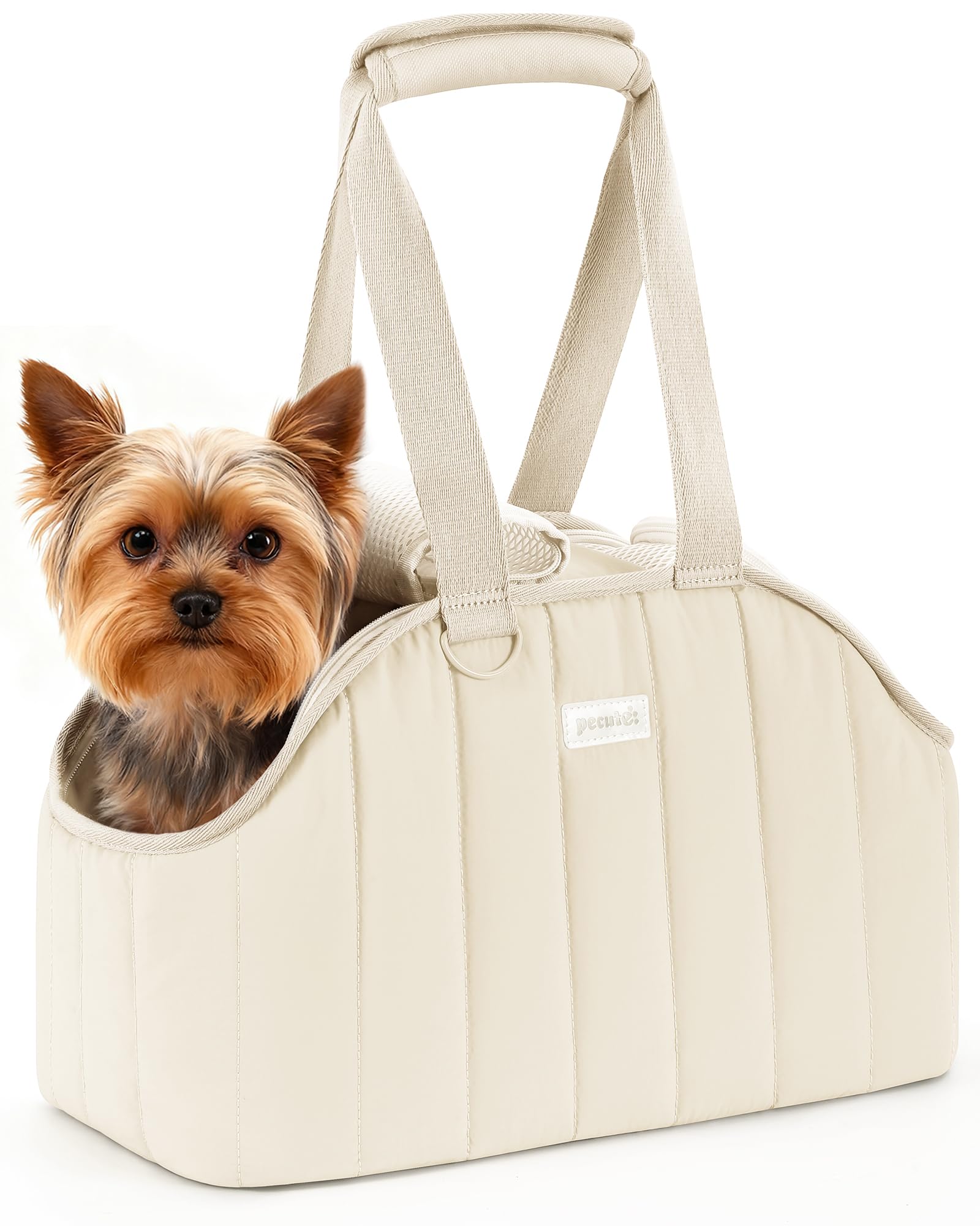 Photo 1 of ??Pecute Dog Purse Carrier, Lightweight Dog Carriers for Small Dogs with Large Pockets, Dog Soft-Sided Carriers up to 6.6lbs, Pet Carrier for Puppy Cat Rabbit, Suitable for Travel, Subway, Cream