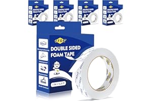 EFOK 5 Pack Double Sided Tape Heavy Duty White PE Foam Tape, 1 in X 16.5 Ft Mounting Tape Removable Strips Strong Weatherproof Adhesive Tape for Hanging Picture Poster, Carpets, Paint Wall No Damage