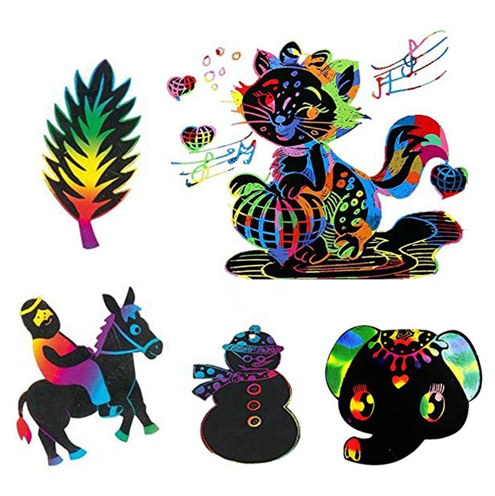 Scratch Art Rainbow, Scratch and Sketch Art Papers Magic Painting Papers with Wooden Stylus & Rulers Stylus Makes Art Fun for Kids, 62 PCS