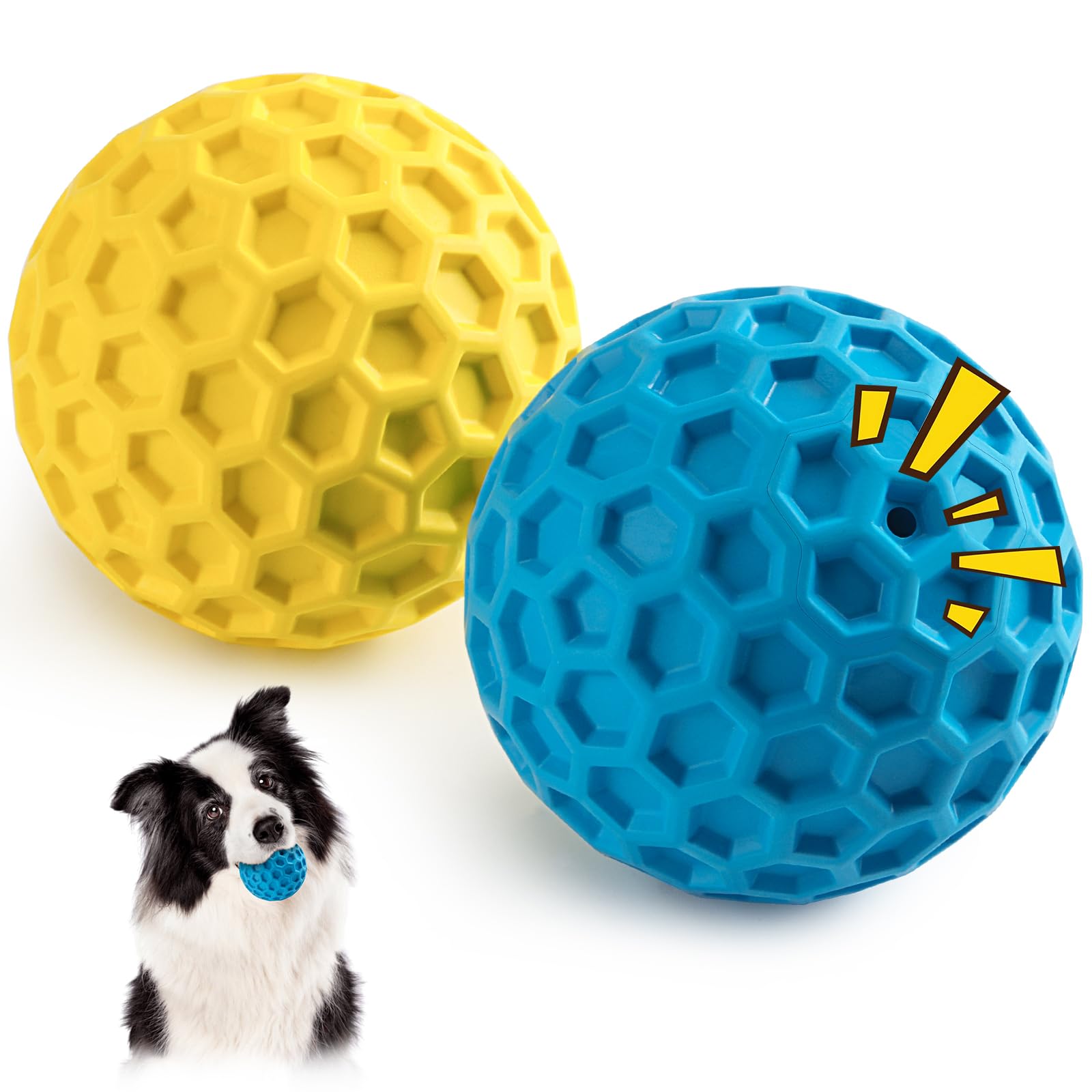 Photo 1 of HIPPIH Indestructible Squeaky Dog Toys, Interactive Dog Balls 2 Pack, Dog Chew Toys for Aggressive Chewers, Natural Rubber Puppy Toys for Large/Medium Dogs, Tough Puppy Teething Toys, Relieve Anxiety
