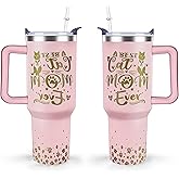 Mindunm 40 oz Cute Cat Tumbler with Handle and Straw Lid cat gifts for cat lovers for Women Double Insulated Cup Travel Coffee Mug