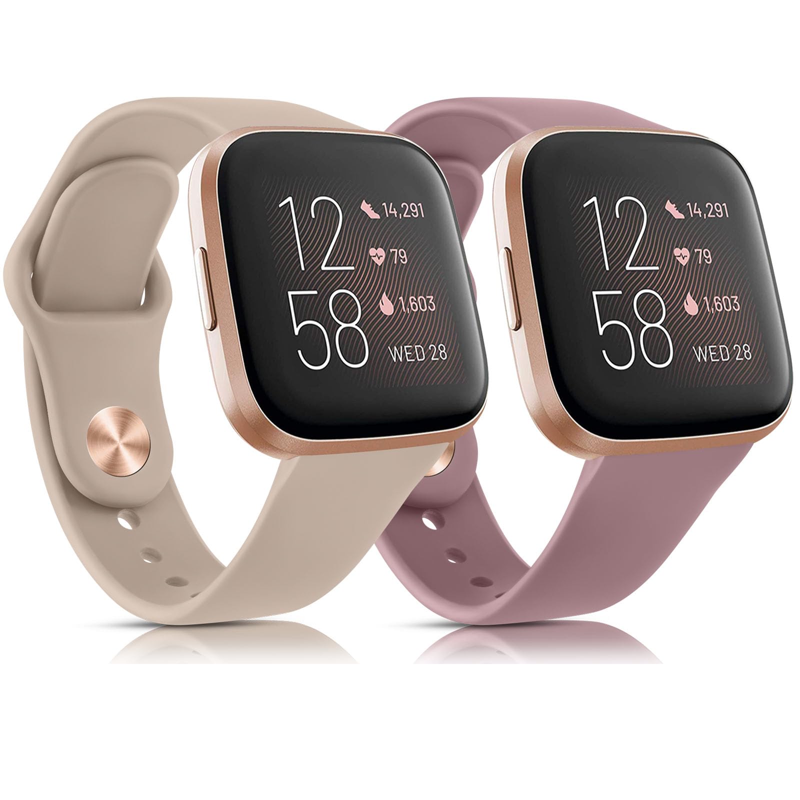 Meliya 2 Straps for Fitbit Versa 2 Strap/Versa Strap for Women Men, Silicone Sport Replacement Wristband for Fitbit Versa Lite/Versa 2/ Versa,Violet+Deep Purple — image 1