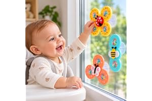 Kit com 3 Brinquedos Sensoriais para Bebê com Ventosa, Spinner Giratório Educativo, Coordenação Motora e Estímulo Sensorial, Ideal para Banho, Cadeirão e Mesa, +3 Meses