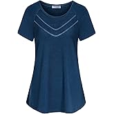 Vldnery Women Quick-Dry Line Decor Front Yoga Workout Shirts Athletic Gym Loose Fit Tops 2025