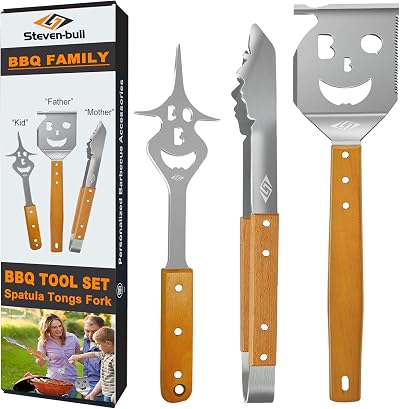 STEVEN-BULL S BBQ Tools Set 17in Spatula 17in Tongs 14in Fork