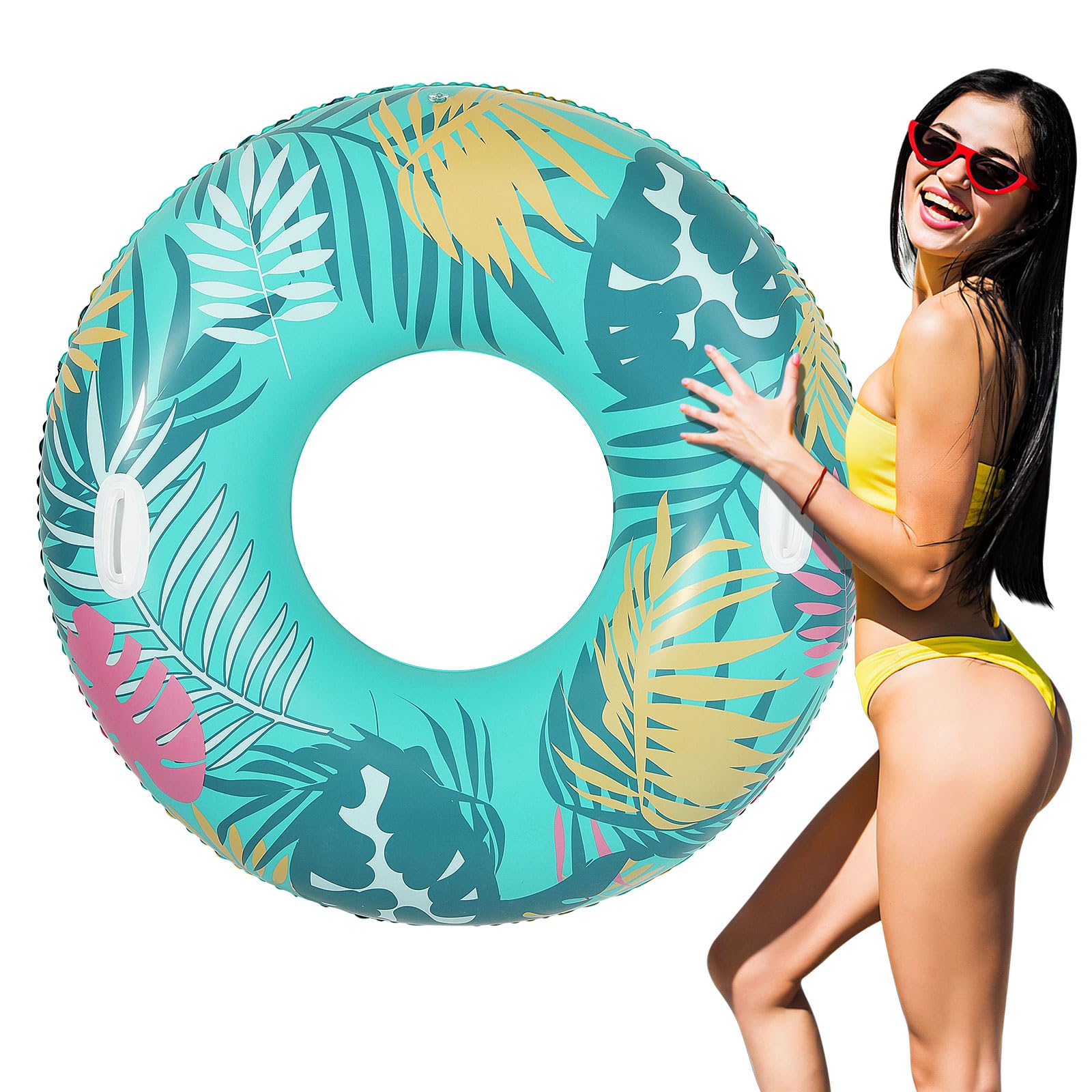 MoKo Pool Float with Handles for Adults, Inflatable Swimming Pool Float Large Fun Print Pool Raft Water Toys Floaties for Adults Swim Ring for Summer Beach Pool, Colorful