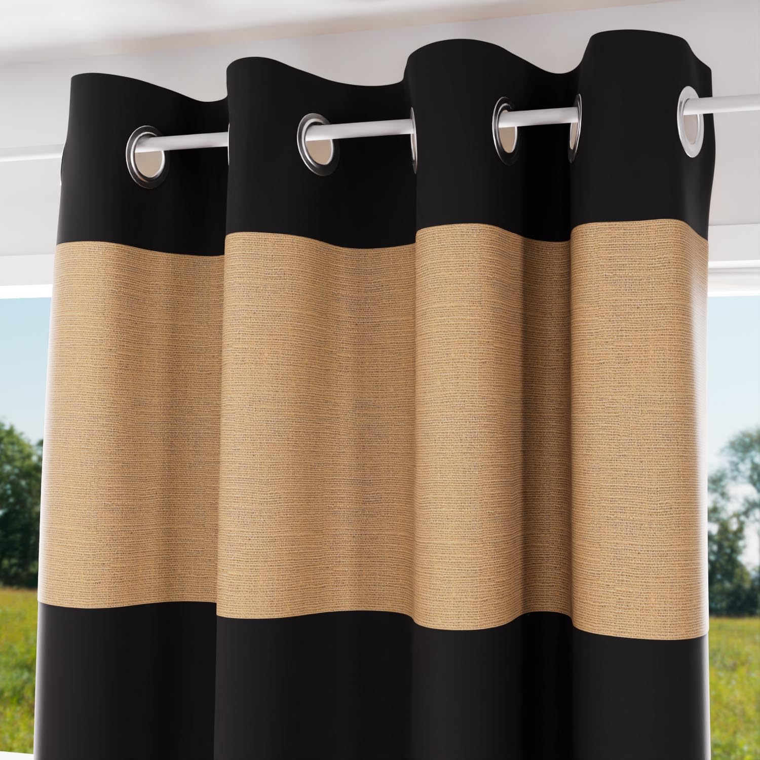 Soleil d'ocre, Curtain with Eyelets Washed Cotton 135 x 250 cm Jute