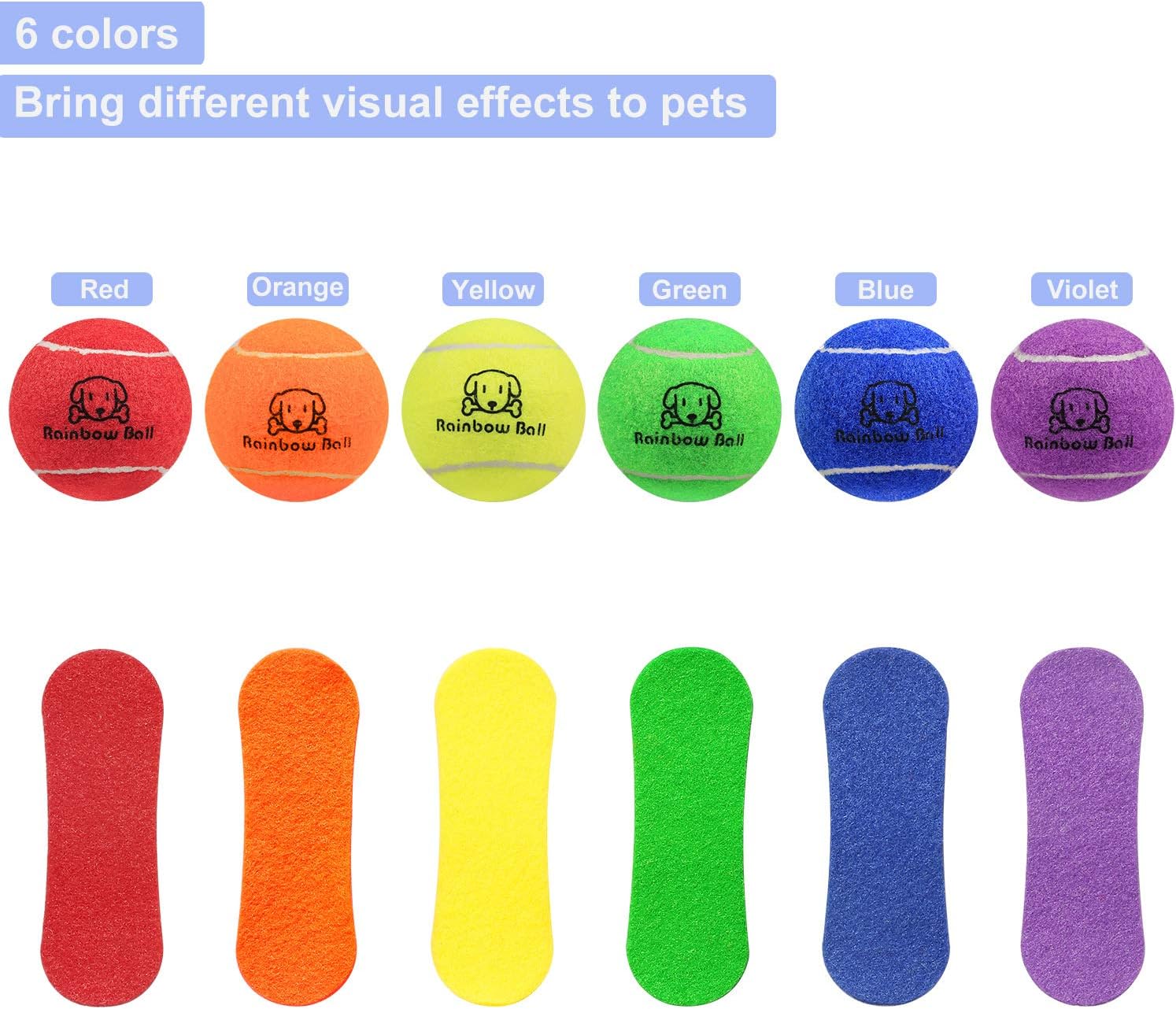 Pet Supplies : PIKASEN Rainbow Tennis Balls for Dogs 2.5" and 2.3" Size 12 Pack 6 Bright Colours Interactive Dog Toys Dog Gift for Large Dogs and Medium Small Dogs : 
