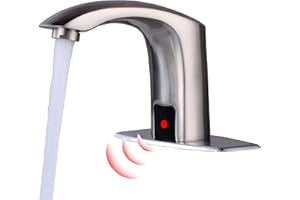 Gangang Touchless Bathroom Sink Faucet Adjustable Water Temperature Brass Automatic Motion Sensor Faucet 1 Hole Commercial Brass Non-contact Faucets Sinks Water Saving Easy to Install (Brushed Nickel)