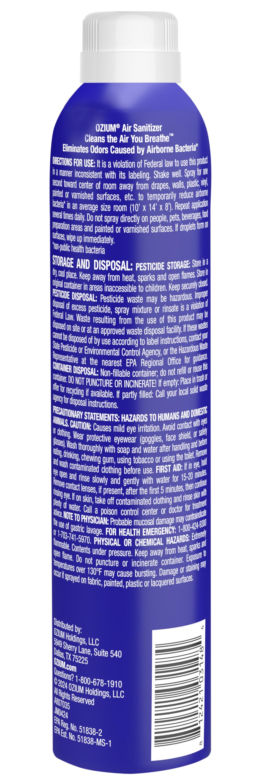 Ozium A807035-3 8 Oz. Air Sanitizer & Odor Eliminator for Homes, Cars, Offices and More, Vanilla Scent - 3 Pack