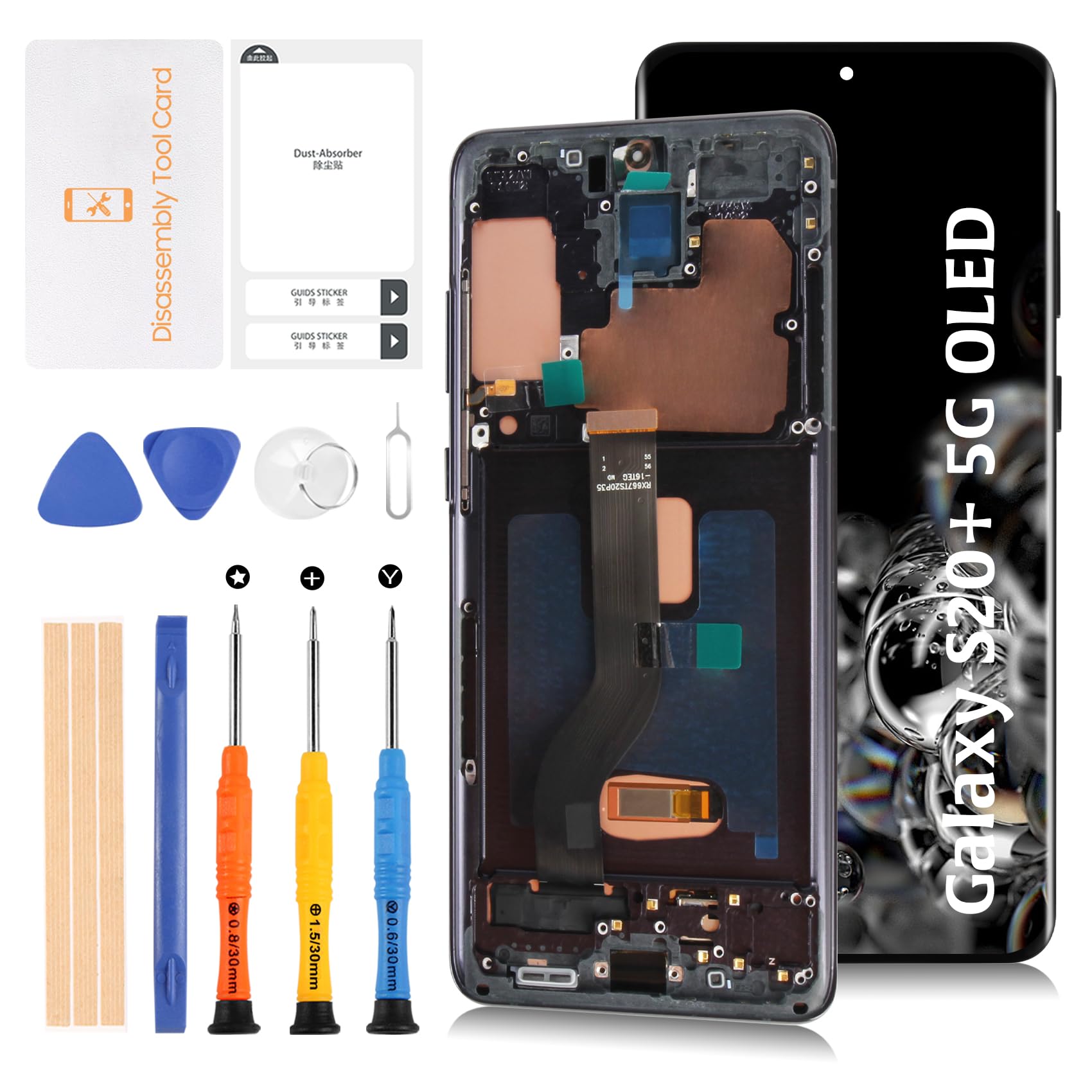 Photo 1 of Olivechard S20+ 5G AMOLED LCD Display (Fingerprint support)+Cosmic Black Frame 6.67" Not 6.7" For Samsung Galaxy S20 Plus 4G SM-G985/S20+ 5G SM-G986 LCD Screen Replacement Touch Digitizer Assembly Kit