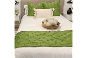 KBC linen Bed Runner 100% Cotton 800 Thread Count Pinch Pleated Bed Runner Solid, Easy Care Decorative Bed Scarf, 1 Piece Pinch Pleated Bed Runner, Queen Size (88"X20") Sage