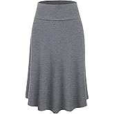 Lock and Love Women's Solid Ombre Lightweight Flare Midi Pull On Closure Skirt S-XXXL Plus Size