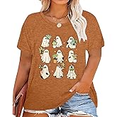 Plus Size Halloween Shirts for Women Funny Ghost Shirt Funny Spooky Season Short Sleeve Pumpkin Graphic Tee Tops