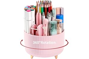 EDENMS Desk Pencil Pen Holder, 5 Slots 360°Degree Rotating Organizers for Desk, Desktop Storage Stationery Supplies Organizer, Cute Cup Pot Office, School, Home, Art Supply, Pink