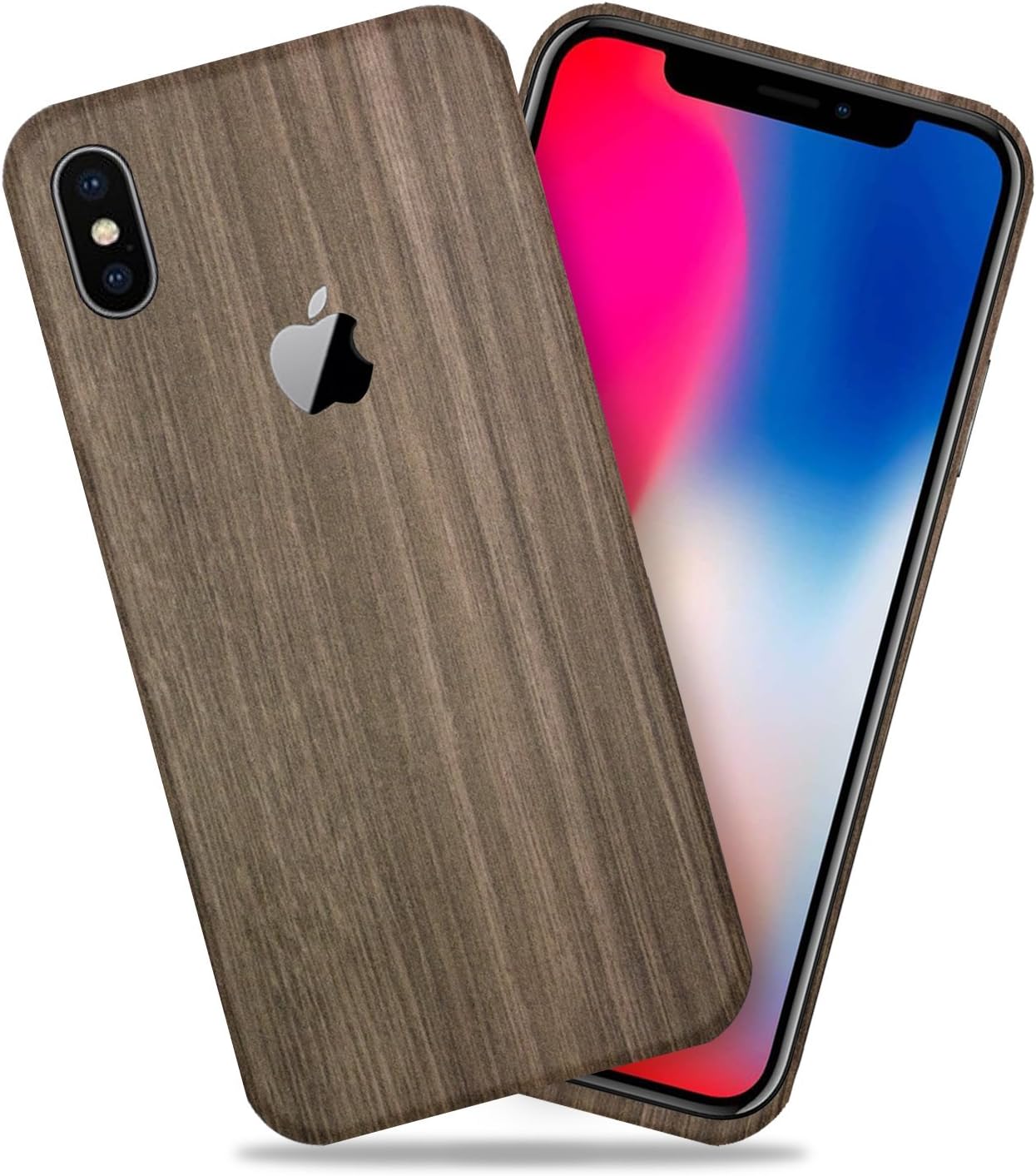 Brown Wood Texture Protective Skin Decal for Apple iPhone X/iPhone 10 Sticker Wrap Cover 2 Pack by GolemGuard