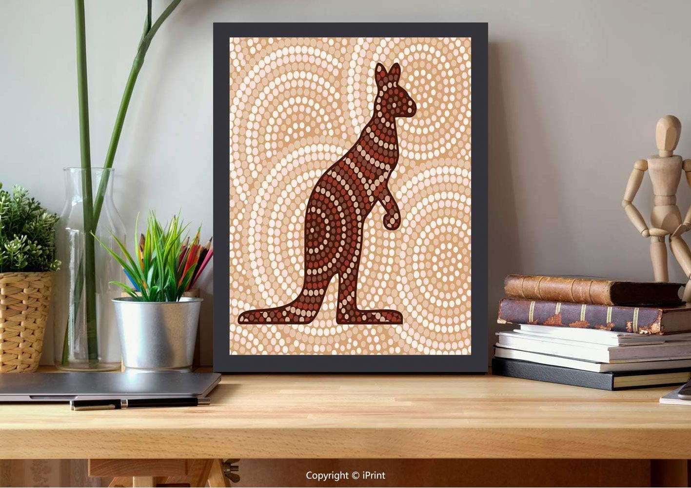 №19084 Modern Wall Decor,Framed Wall Art,Tropical Animals,Aboriginal Native Ancient Circling Dots Around Ethnic Design,Cream Brown, Best for Gifts