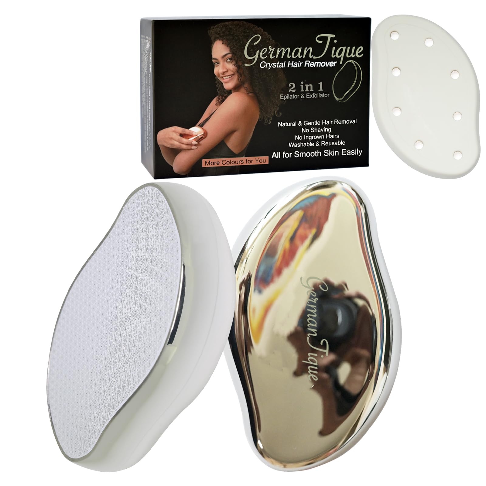 Germantique Crystal Hair Eraser,Natural Crystal Hair Remover,Reusable Painless Nano Glass Hair Removal Device Without Shaver,Gentle Crystal Epilator and Exfoliator for Soft Silky Skin(Silver)