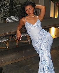 ABINGOO Women Vintage Spaghetti Strap Maxi Dress