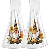 Boccsty Bee Gnome Hanging Kitchen Towels 2 Pieces Sunflower Dish Cloth Tie Towels Hand Towel Tea Bar Towels for Bathroom Farmhouse Housewarming Tabletop Home