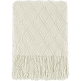 BOURINA Beige Throw Blanket 50x60 Inches Throw Textured Solid Soft Sofa Couch Decorative Knit Blanket