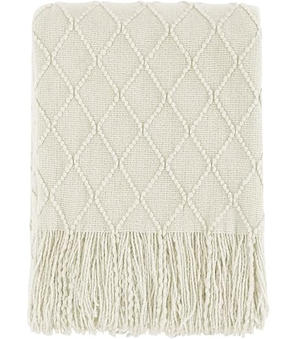 Manta ATMOSURELY De Punto Trenzado A Cuadros Beige - Súper Suave, Ligera Y Abrigadora Para Sofá, Cama O Camping - 50x60 Pulgadas