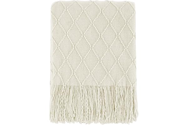 BOURINA Throw Blanket Textured Solid Soft Sofa Couch Decorative Knitted Blanket (Beige,50x60 inches) | Knitted Throw Blanket