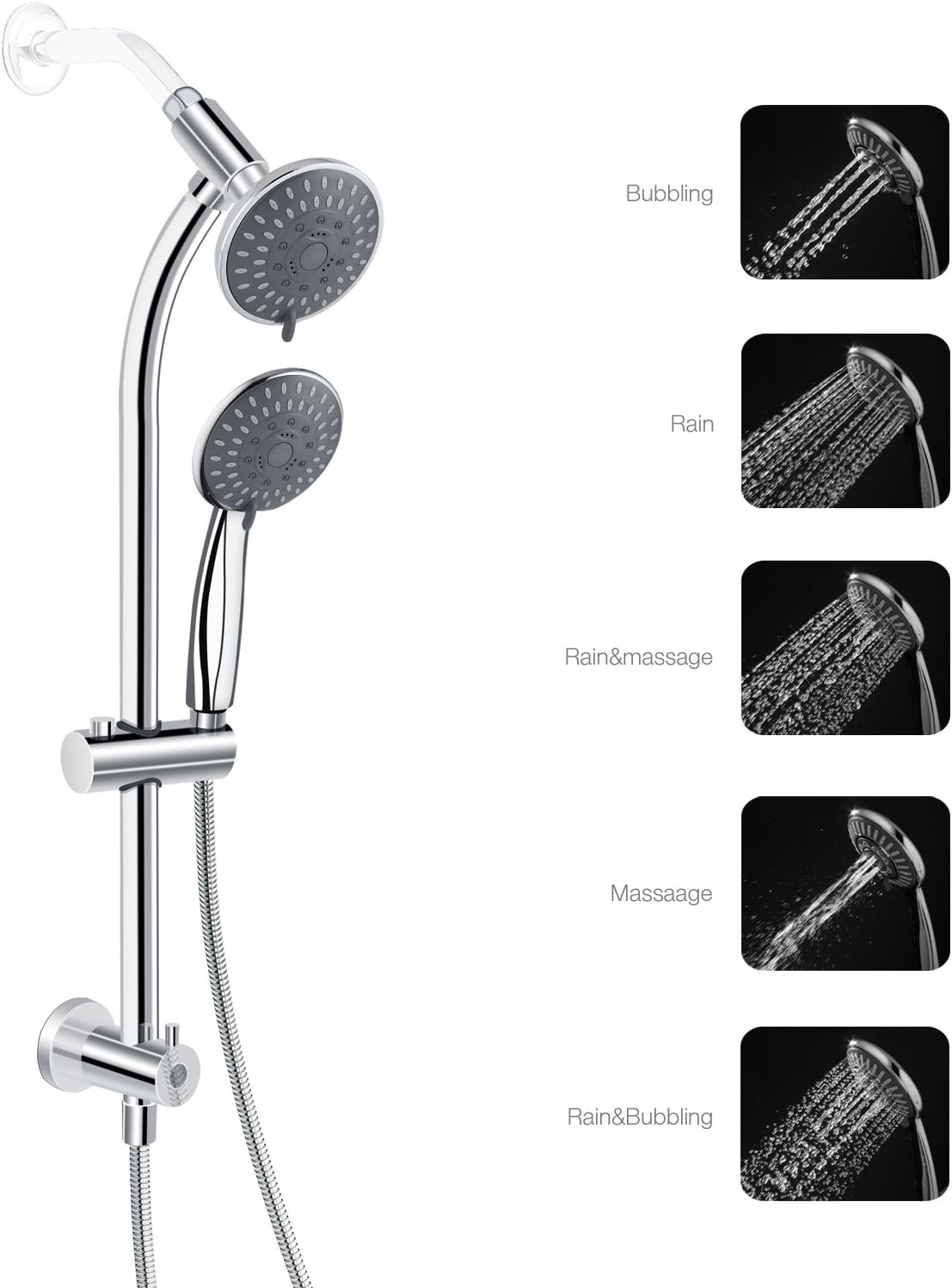 High Pressure Shower Head,HANMEIUS Shower Heads Handheld Combo 5 Shower spray 3 way shower head for Bathtub,Handheld Shower Head with Hose.