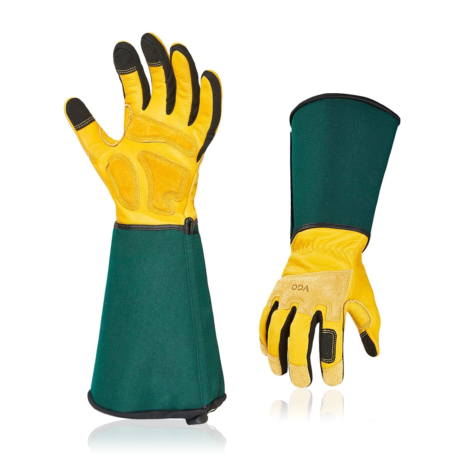 Vgo... Gardening Gloves Long Sleeves in Leather with Touchscreen, Heavy Duty Work Gloves Gauntlet Thorn Proof Antivibration for Men&Women