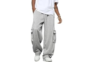Men's Baggy Sweatpants Heavyweight Fleece Cargo Pants Wide Leg Loose Fit Casual Joggers Sweat Pants for Men with Pockets