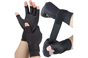 TINY CHOU 2 Pairs Pack Compression Gloves for Women Men, Copper Arthritis Gloves for Hand Pain Relief, Carpal Tunnel Wrist Support, Rheumatoid, Joint Swelling,Fingerless for Computer Typing(Small/Medium)
