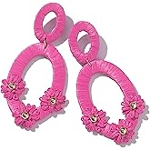 Boho Raffia Earrings Flower Drop Earrings Cute Floral Dangle Earrings Statement Summer Jewelry for Women