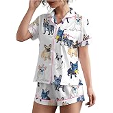 PUNINGXS Women's Pajama Set Short Sleeved Button Top and Shorts Cute Pjs with Chest Pocket Two Piece Jammies Outfits Set