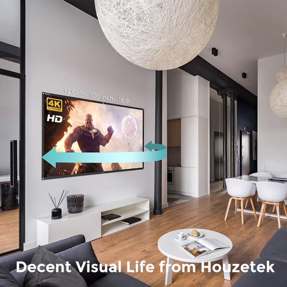 Projector Screen, 100 Inch Portable HD 16:9 Projection Screen Diagonal Foldable Indoor Outdoor Movie Screen with PVC Material